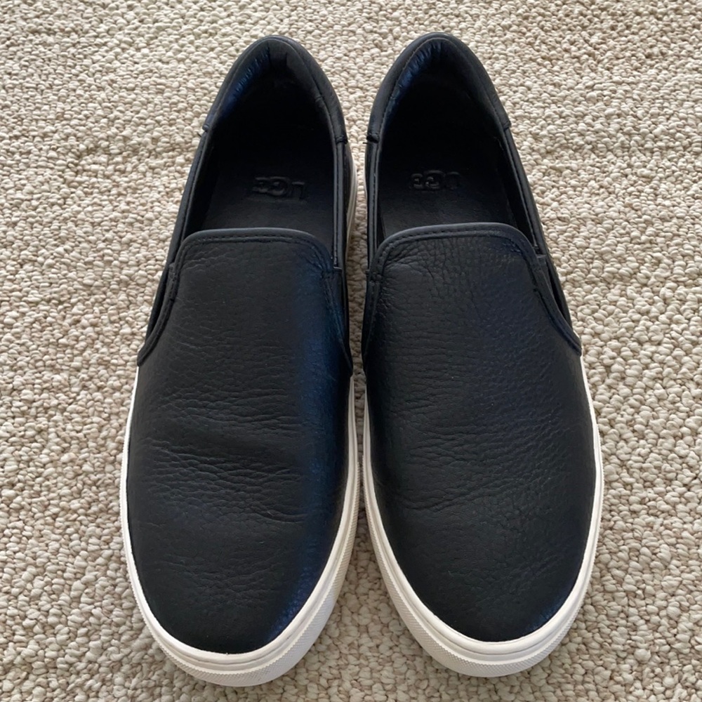 UGG Black Leather Slip-On Sneakers